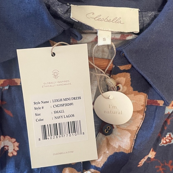 New Cleobella Leigh Paisley Cotton Linen Dress size Small in Navy - Picture 13 of 16